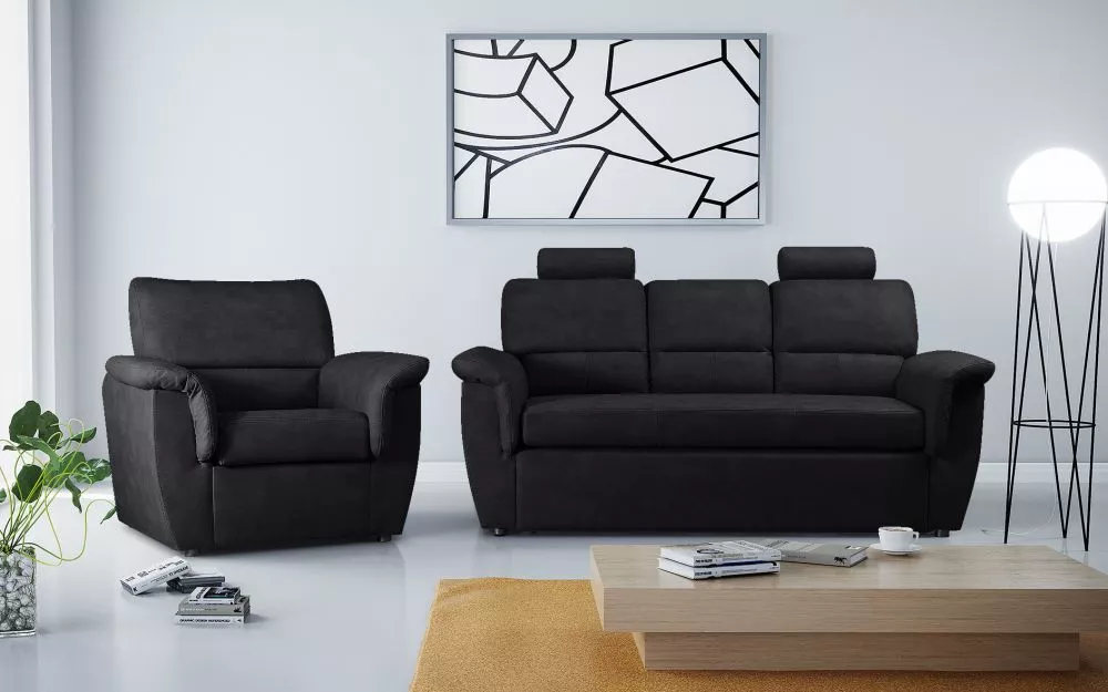 Komplekts Diana 3S+1S Standard · Melns · 93 × 182 × 103 cm