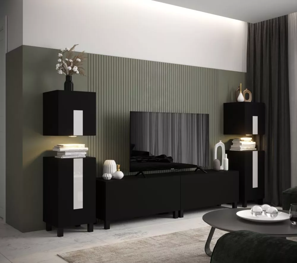 Sekcija New Concept C94 ar LED · Melns · 260 × 35 × 130 cm