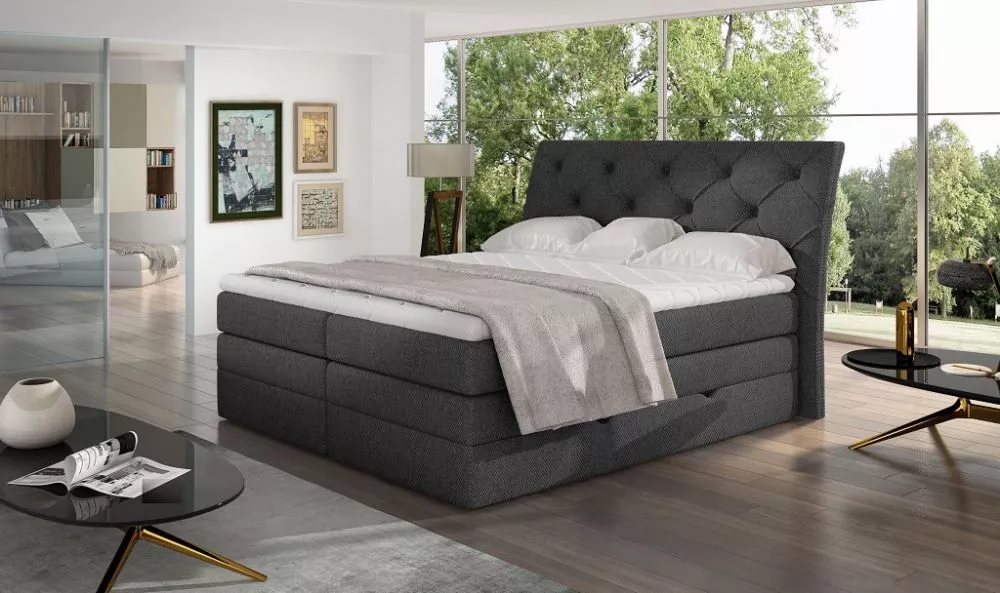 Gulta Mirabel Boxspring standard Guļamvietas platums: 140 cm, Guļamvietas garums: 200 cm, · Tumši pelēks · 158 × 215 × 1