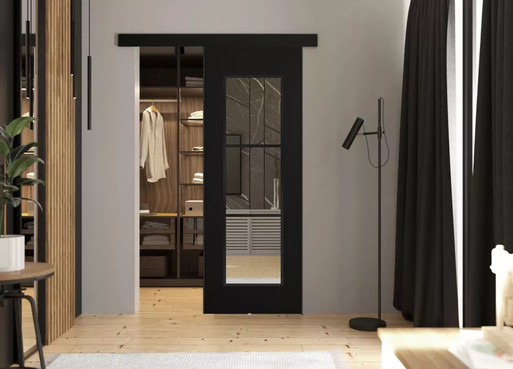 Bīdāmās durvis Tori Mirror · Melns · 66 × 205 cm