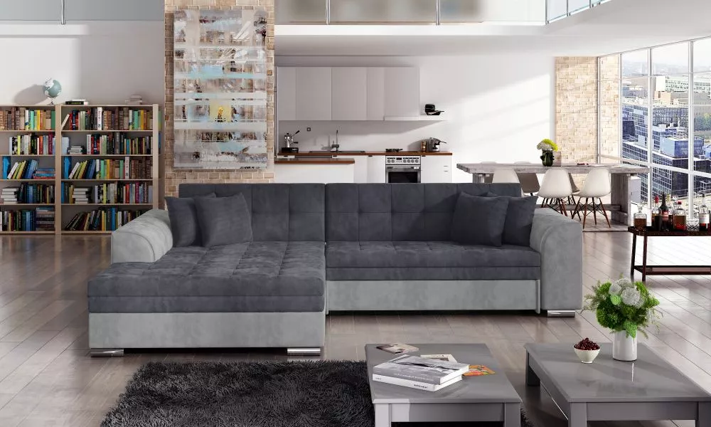 Dīvāns Sorento Lux standard · Tumši pelēks + gaiši pelēks · 195 × 295 × 80 cm