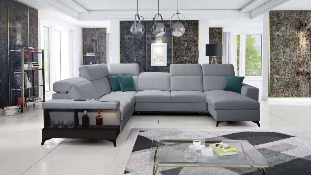 Dīvāns Belutti 8 Satin Black Standard ar LED · Pelēks · 288 × 362 × 84 cm