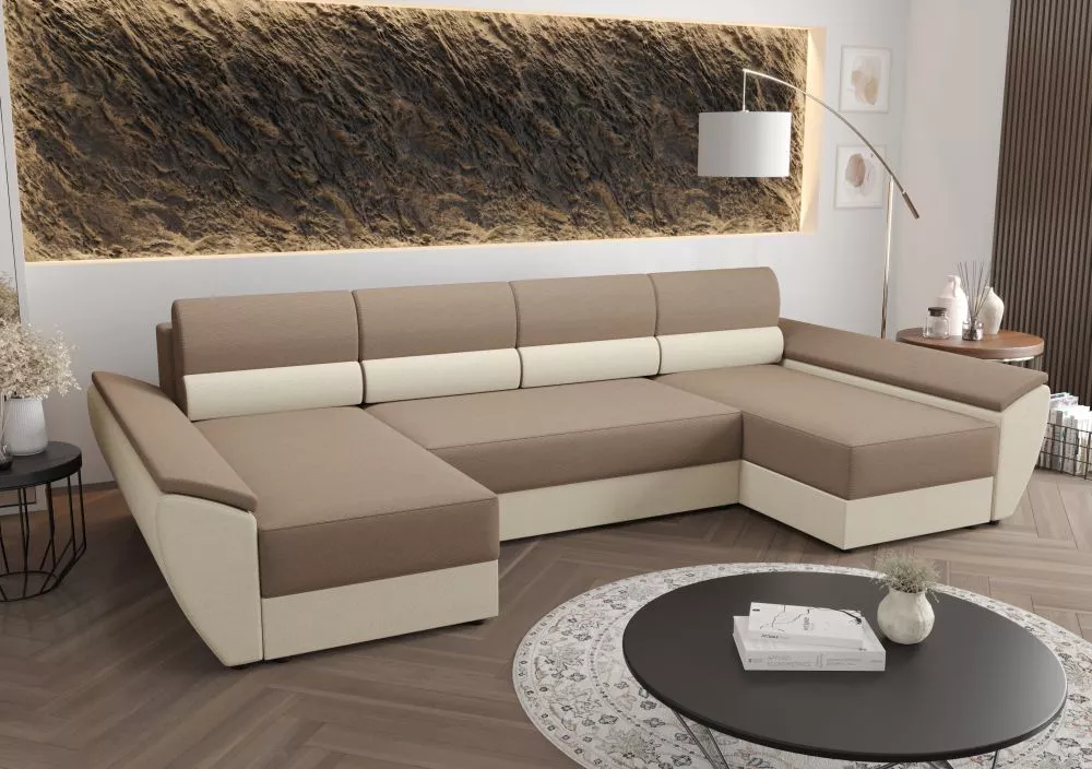 Dīvāns Rebi U4 Standard · Bēšs + krēms · 140 × 321 × 88 cm
