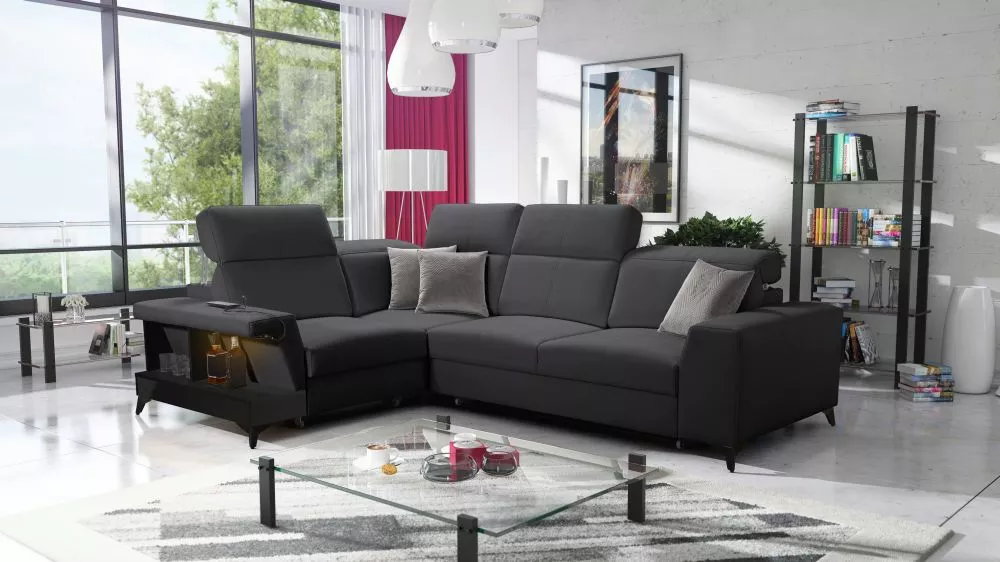 Dīvāns Belutti 2 Satin Black Standard ar LED · Grafīts · 212 × 288 × 84 cm