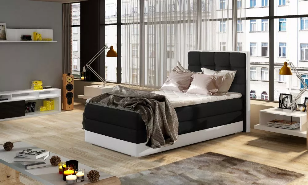 Gulta Aster 90x200 Boxspring standard Guļamvietas platums: 90 cm, Guļamvietas garums: 200 cm, · Melns + balts · 95 × 205