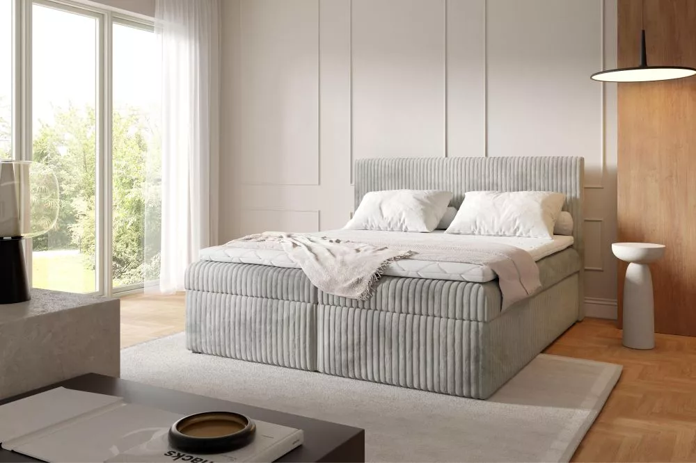 Gulta Nelson Boxspring Standard Guļamvietas platums: 120 cm, Guļamvietas garums: 200 cm, · Gaiši pelēks · 121 × 210 × 11