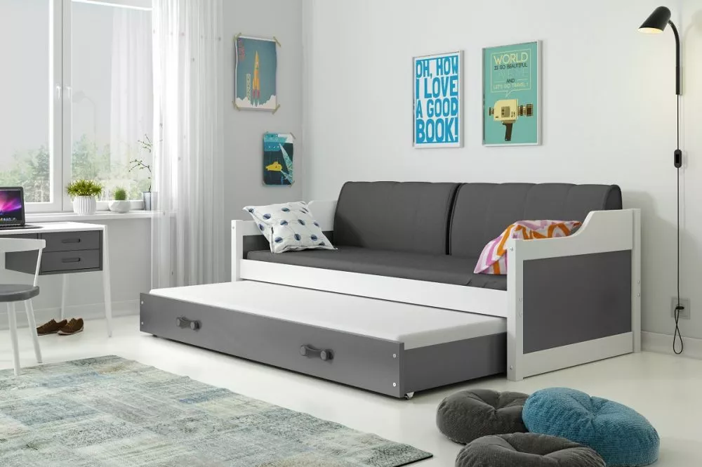 Bērnu gulta Dawid Trundle White ar stelāžu Guļamvietas platums: 90 cm, Guļamvietas garums: 200 cm, · 97 × 205 × 90 cm