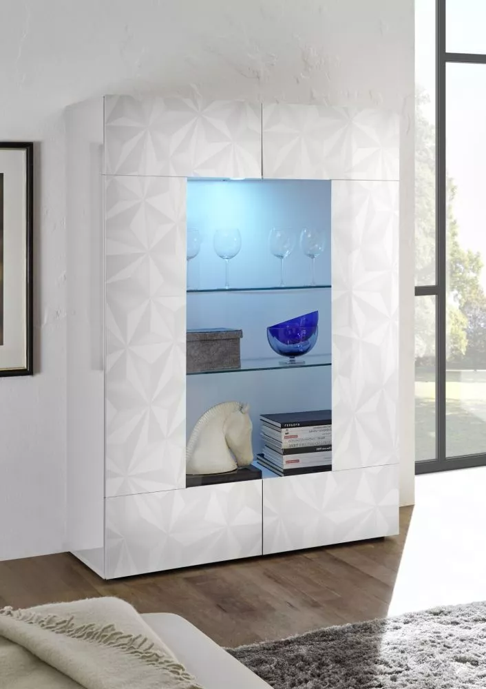 Sekcija Prisma 06 ar LED · Balts · 121 × 42 × 166 cm