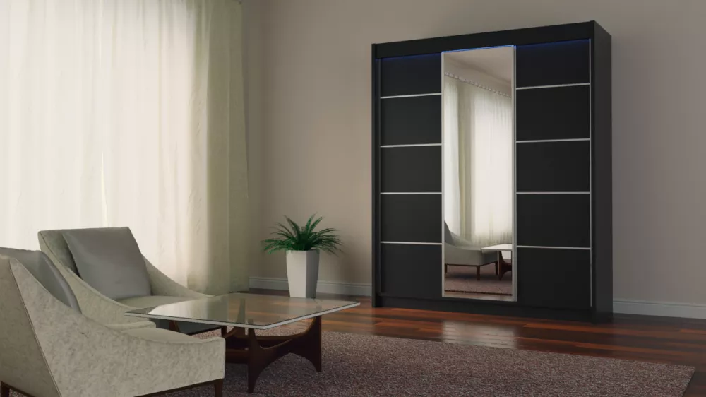 Skapis Makira ar LED · Melns · 180 × 61 × 216 cm