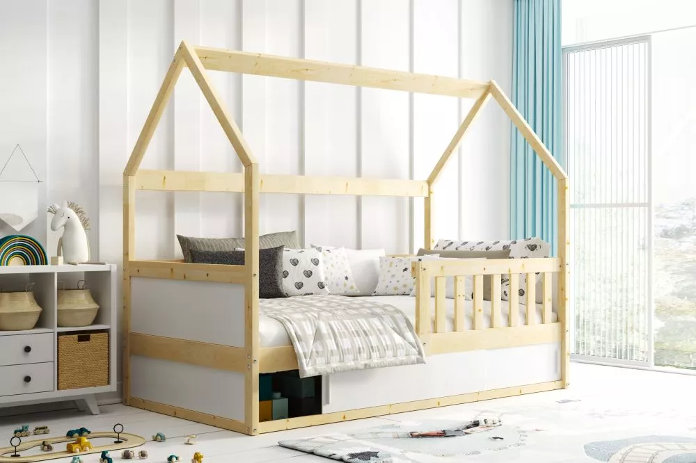 Bērnu gulta Smart Domek ar stelāžu Guļamvietas platums: 80 cm, Guļamvietas garums: 160 cm, · 86 × 164.5 × 140 cm