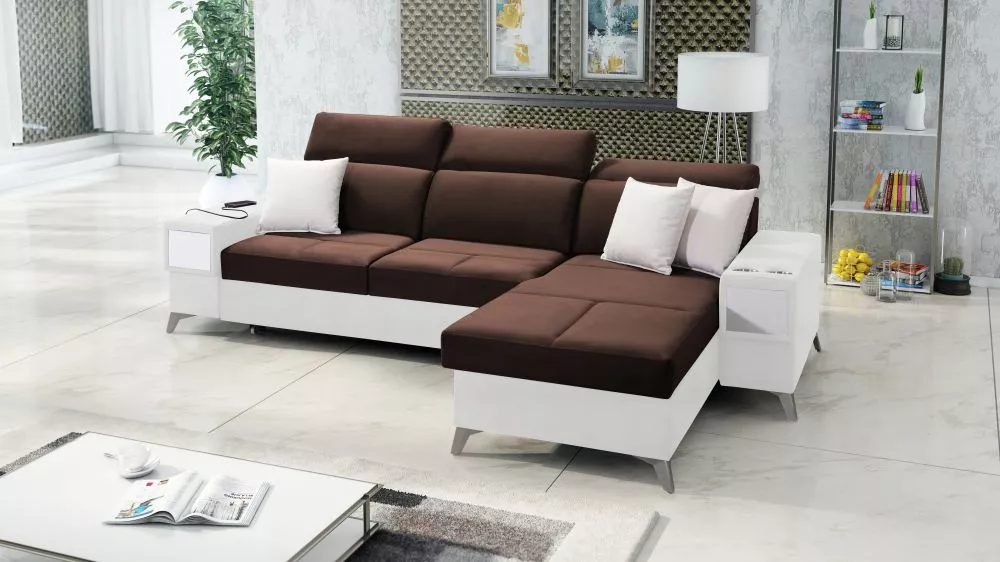 Dīvāns Deus 1 Premium Standard · Brūns + balts · 184 × 286 × 83 cm
