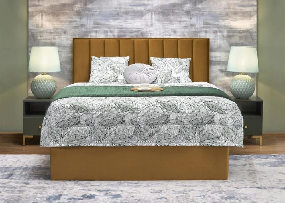 Gulta Asento 160x200 ar stelāžu Guļamvietas platums: 160 cm, Guļamvietas garums: 200 cm, · Dzeltens · 162 × 210 × 121 cm