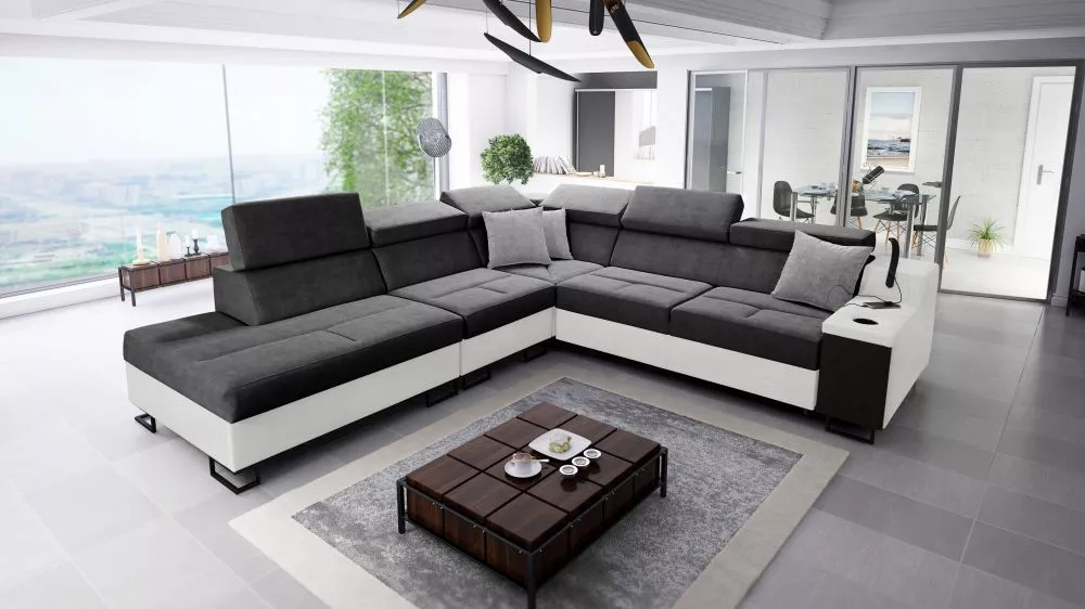 Dīvāns Alicante 9 Whisper Eco Standard · Tumši pelēks + balts · 287 × 300 × 81 cm