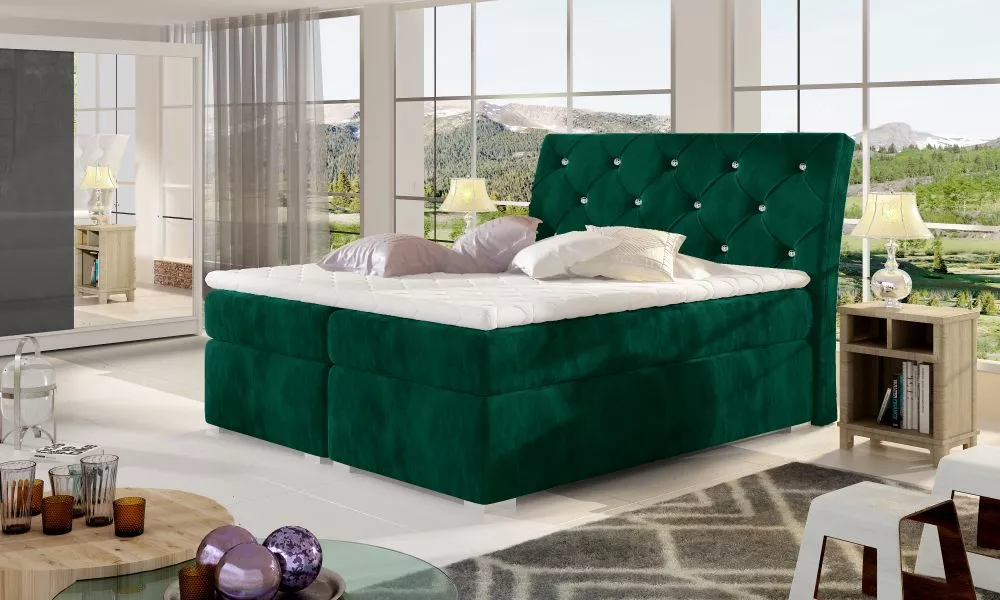 Gulta Balvin Boxspring standard Guļamvietas platums: 160 cm, Guļamvietas garums: 200 cm, · Zaļš · 163 × 208 × 116 cm