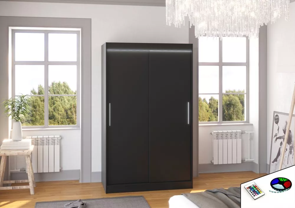 Skapis Collin ar LED · Melna · 120 × 58 × 200 cm