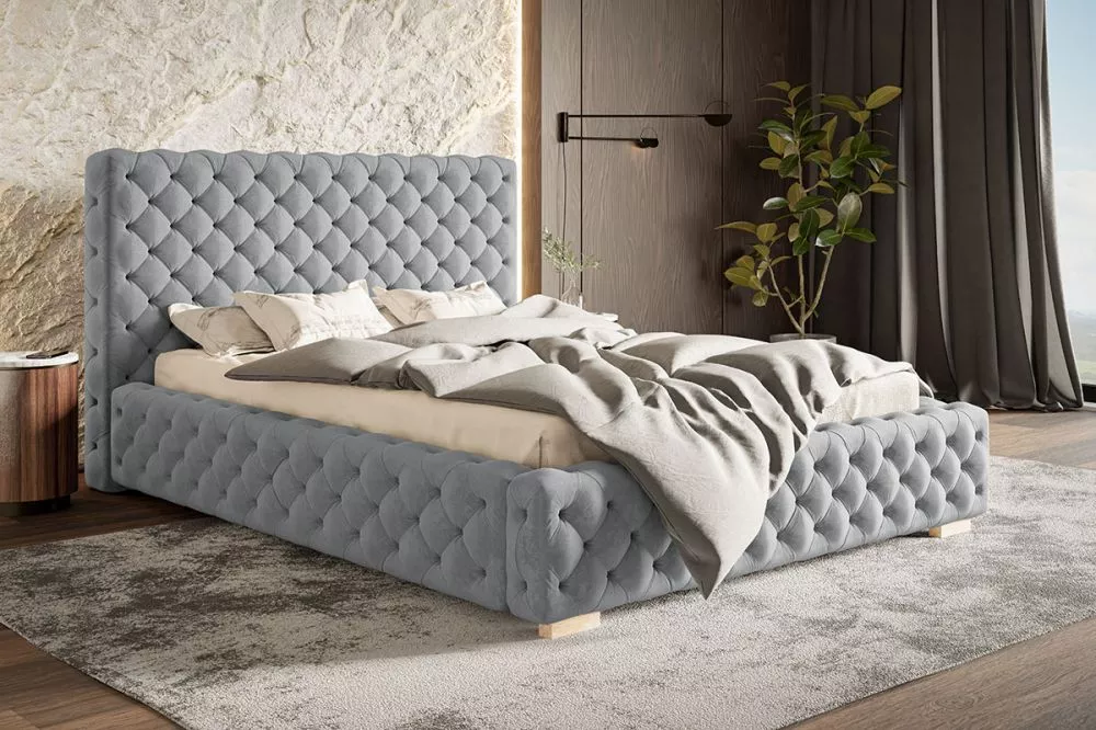 Gulta Bed 15 standard ar stelāžu Guļamvietas platums: 140 cm, Guļamvietas garums: 200 cm, stelāžas tips: koka, · Pelēks 