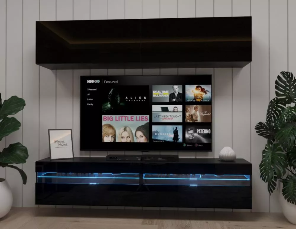 Sekcija Exclusive 1 gloss ar LED · Melna · 182 × 35 × 184 cm