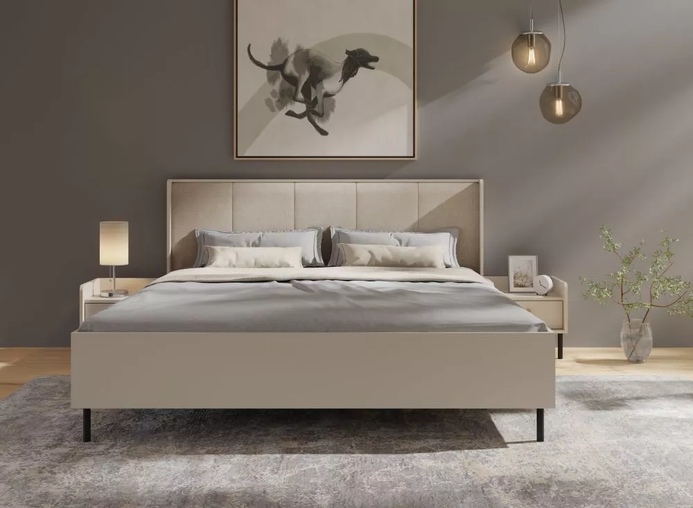 Gulta Grande GR14 160x200 ar stelāžām Guļamvietas platums: 160 cm, Guļamvietas garums: 200 cm, · Bēšs · 168 × 208 × 96 c