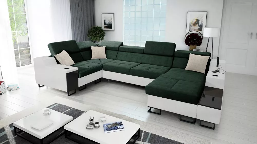 Dīvāns Alicante 4 Maxi Whisper Eco Standard · Zaļš + balts · 211 × 361 × 81 cm