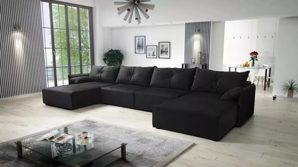 Dīvāns Leon U Standard · Melns · 179 × 420 × 85 cm