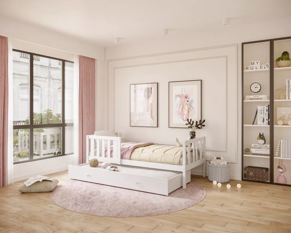 Bērnu gulta Nemo P2 MDF 80x190 ar stelāžām Guļamvietas platums: 80 cm, Guļamvietas garums: 190 cm, · 86 × 198 × 74 cm