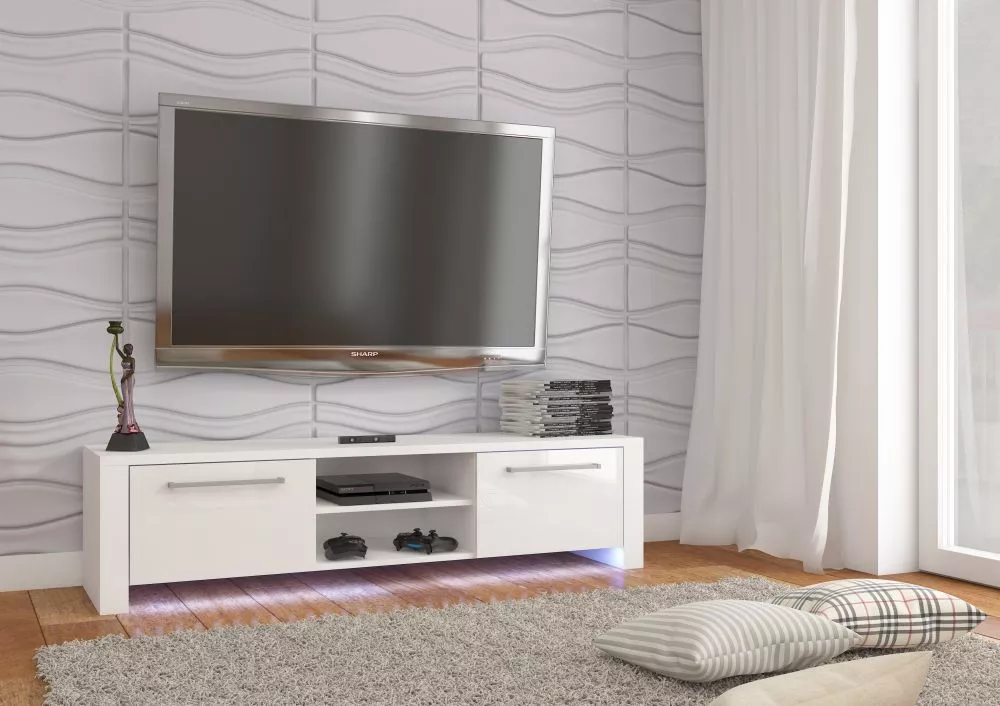 TV tumba Helix New · Balts + balts spīdīgs · 160 × 42 × 41 cm