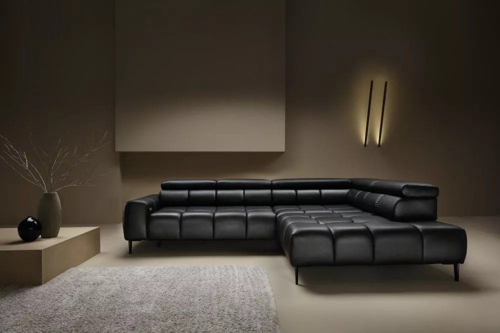 Dīvāns Plaza L Leather Standard · Melns · 216 × 300 × 76 cm