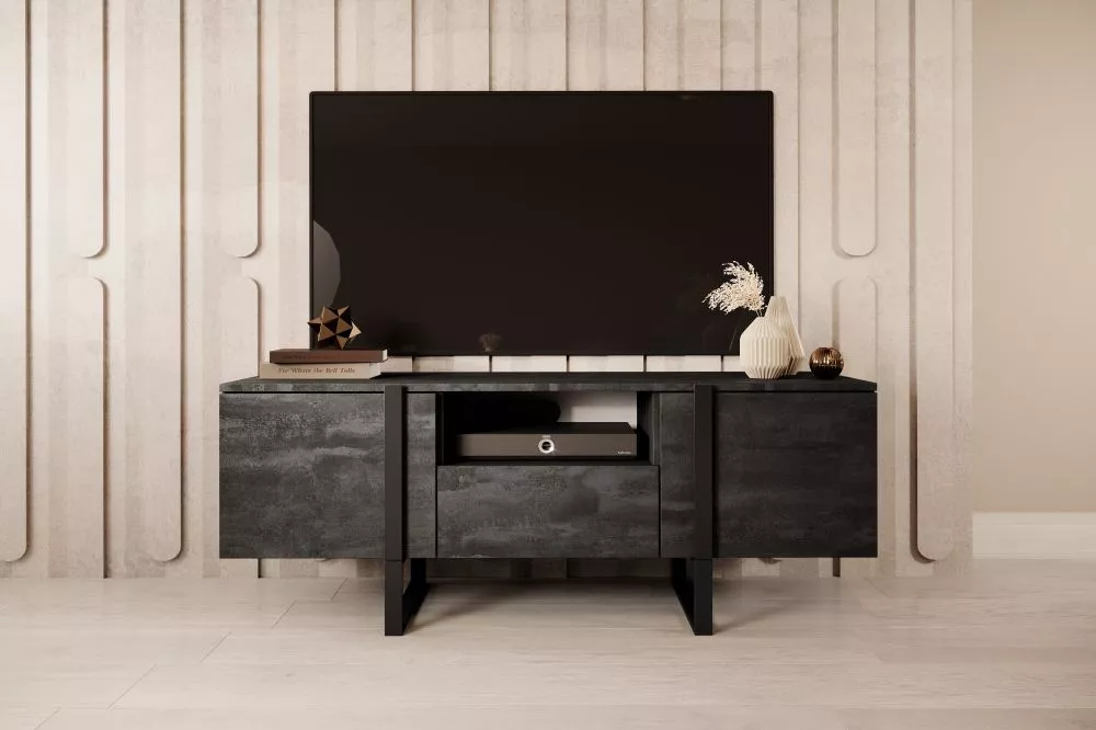 TV tumba Verica RTV 150 2D1SZ Black · Melns · 150 × 45 × 57 cm