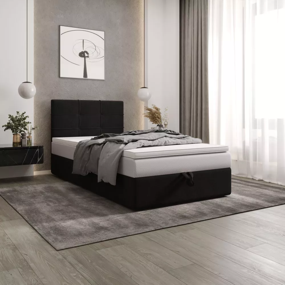 Gulta Duo 1 P Boxspring Standard Guļamvietas platums: 90 cm, Guļamvietas garums: 200 cm, · Melns · 90 × 205 × 102 cm