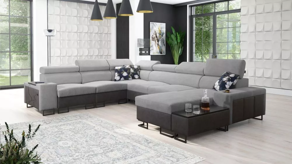 Dīvāns Melody 8 Premium Standard · Pelēks + grafīts · 280 × 358 × 84 cm