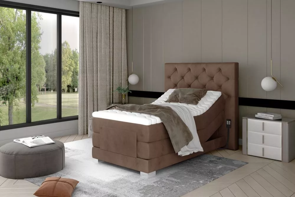 Gulta Clover Electric Boxspring Lux standard Guļamvietas platums: 90 cm, Guļamvietas garums: 200 cm, · Brūns · 109 × 217