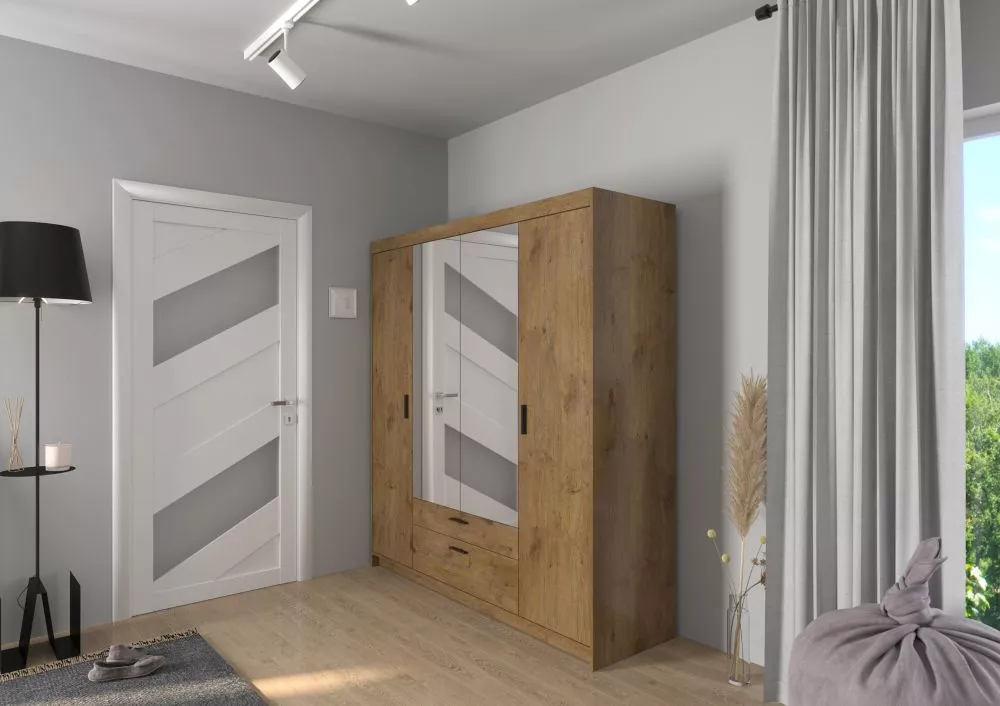 Skapis Elena 4D ar spoguli · Ozols lefkas · 176.3 × 53 × 190.5 cm
