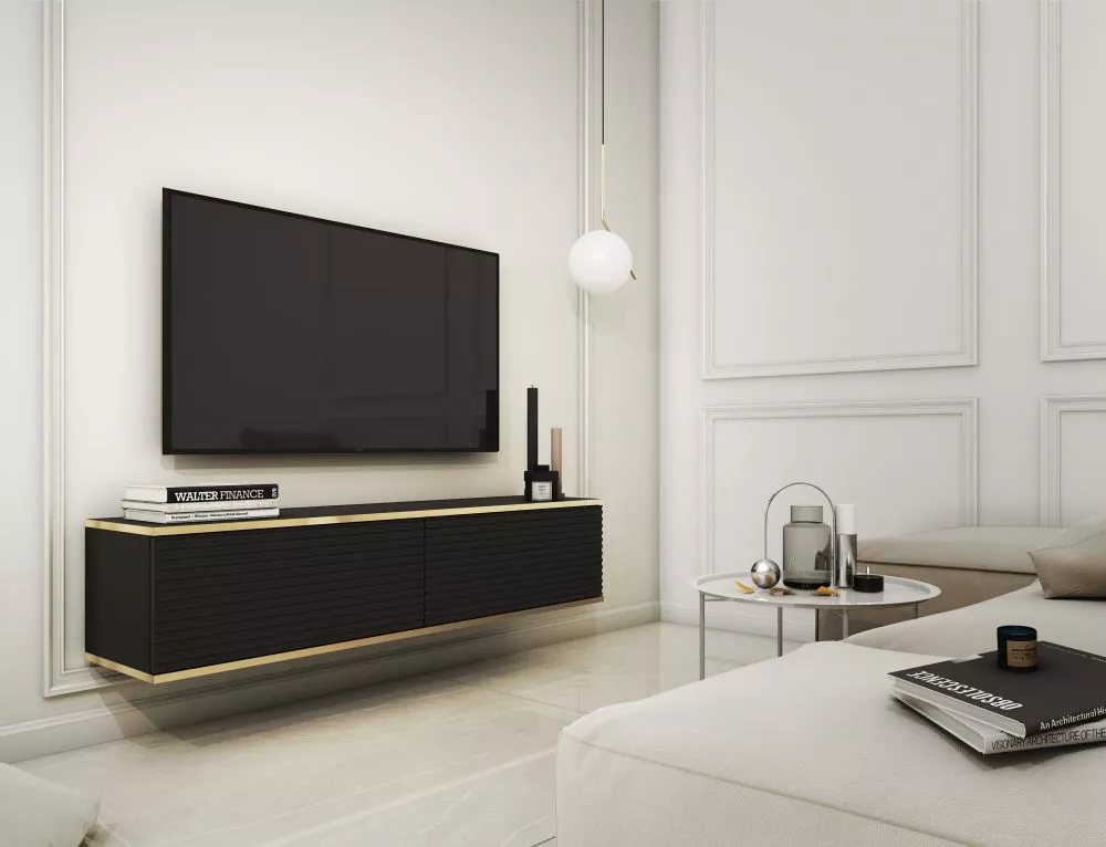 TV tumba Oro MDF · Melns · 135 × 32 × 30 cm