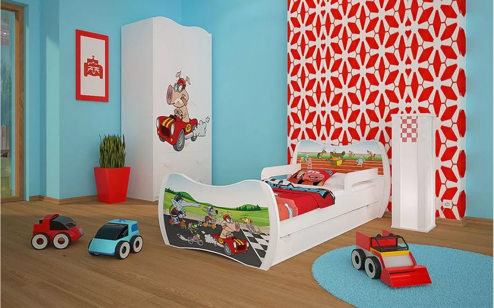 Bērnu gulta Dream L06 180x90 DM19 ar stelāžu Guļamvietas platums: 90 cm, Guļamvietas garums: 180 cm, · 114 × 184 × 71 cm