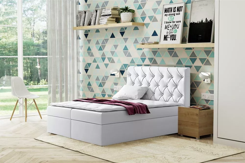 Gulta Boxspring 56 standard Guļamvietas platums: 140 cm, Guļamvietas garums: 200 cm, · Balts · 141 × 210 × 122 cm