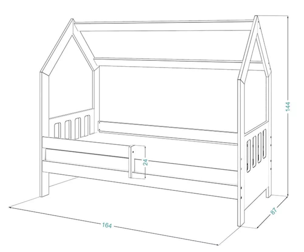 Bērnu gulta Domek D3-C ar stelāžu Guļamvietas platums: 80 cm, Guļamvietas garums: 160 cm, · 87 × 164 × 144 cm