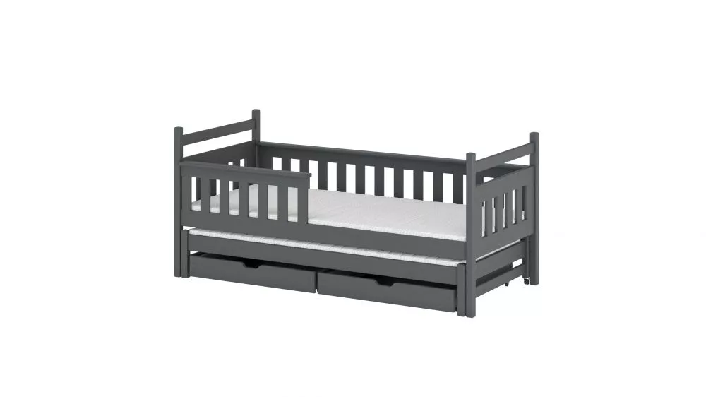 Bērnu gulta Dominik ar stelāžām Guļamvietas platums: 80 cm, Guļamvietas garums: 160 cm, · Grafīts · 87 × 168 × 85 cm
