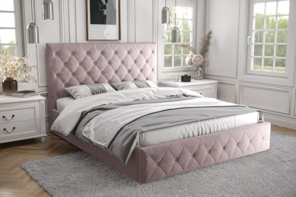 Gulta Roma Standard ar stelāžu Guļamvietas platums: 160 cm, Guļamvietas garums: 200 cm, stelāžas tips: koka, · Rozā · 17