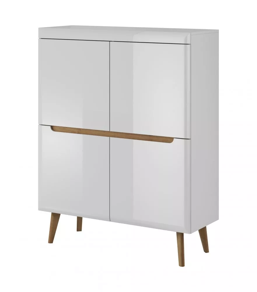 Kumode Nordi NK107 · Balts + ozols riviera · 107 × 40 × 134 cm