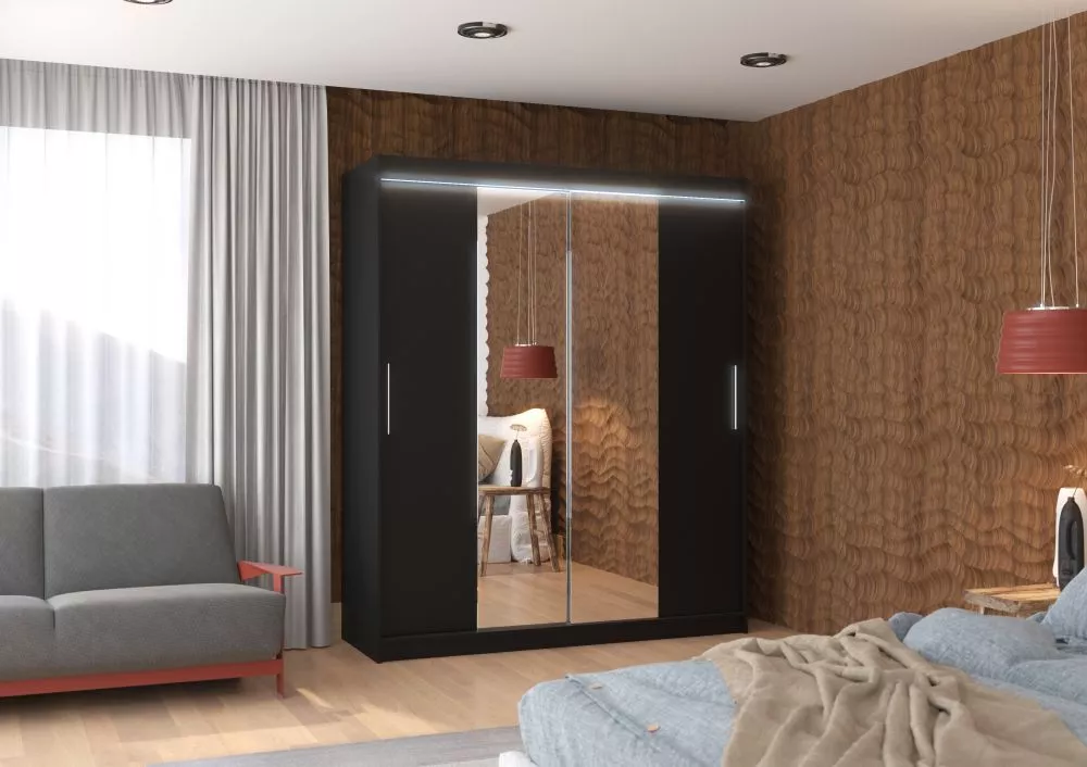 Skapis Dallas ar LED · Melns · 180 × 58 × 215 cm