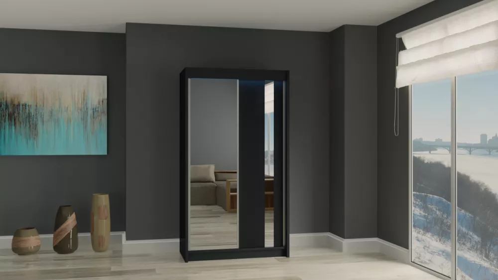 Skapis Gracja ar LED · Melns · 120 × 61 × 216 cm