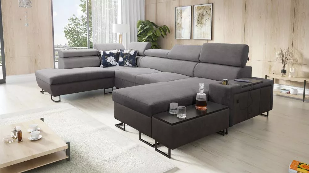Dīvāns Melody 6 Premium Standard · Tumši pelēks + grafīts · 220 × 363 × 84 cm
