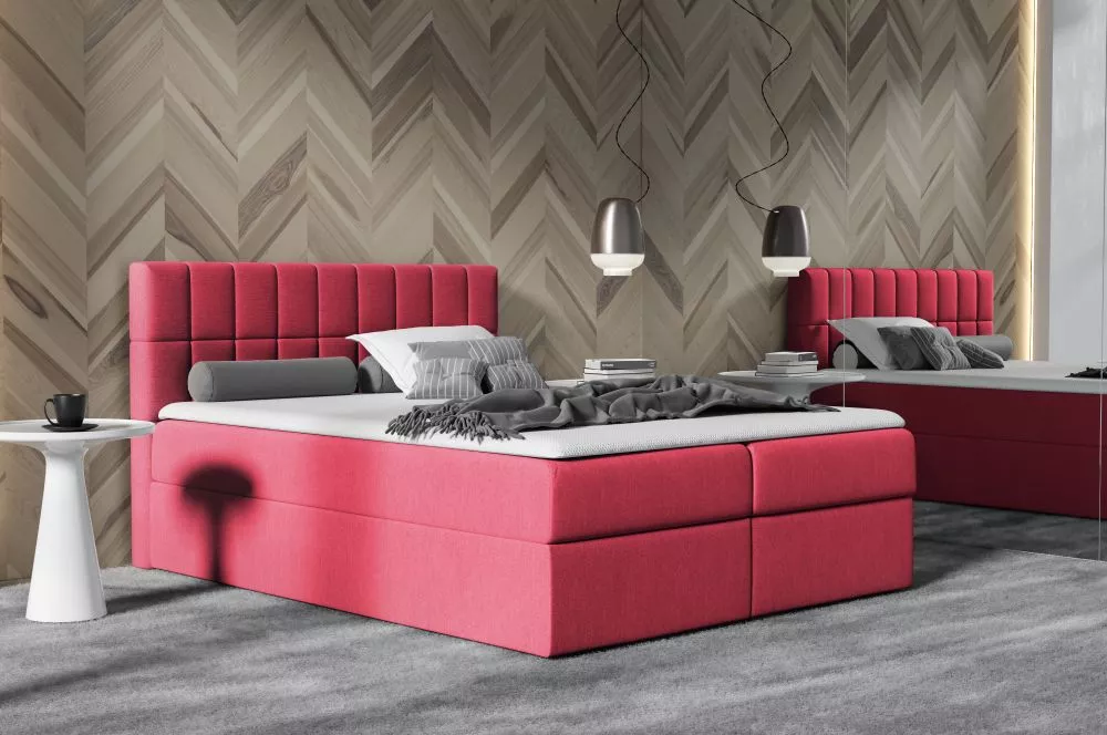 Gulta Kardamon Boxspring Premium Standard Guļamvietas platums: 120 cm, Guļamvietas garums: 200 cm, · Tumši rozā · 124 × 