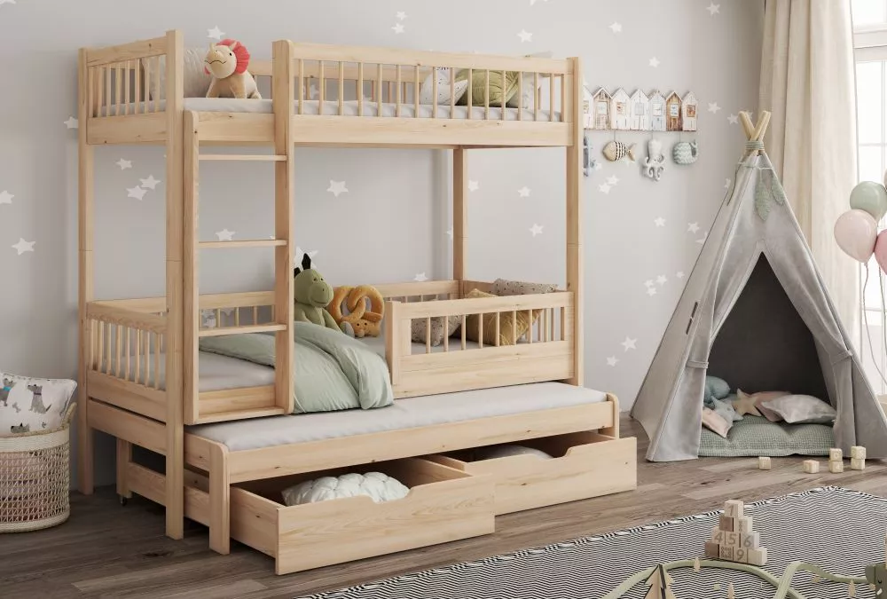 Bērnu gulta Evan ar stelāžām Kāpņu puse: Pa labi, Guļamvietas platums: 80 cm, Guļamvietas garums: 180 cm, · Priede · 87 