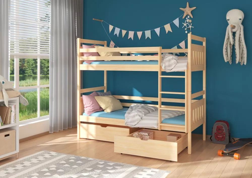 Bērnu gulta Ada ar stelāžām Guļamvietas platums: 80 cm, Guļamvietas garums: 180 cm, · Priede · 87 × 188 × 164 cm