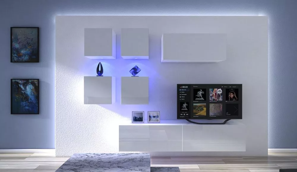 Sekcija Next 200 ar LED · Balts · 200 × 35 × 195 cm