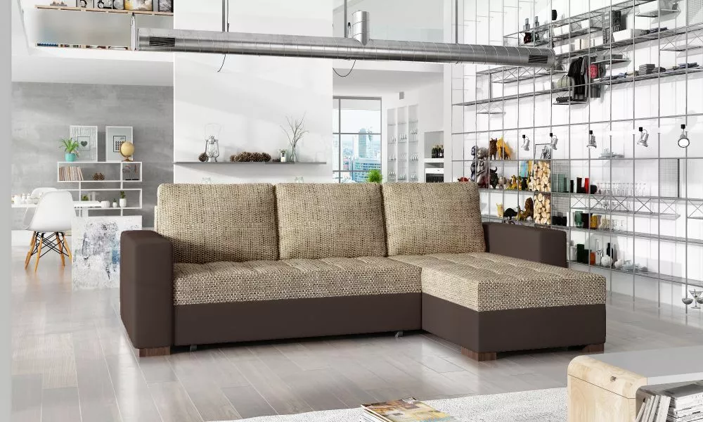Dīvāns Newark Lux standard · Bēšs + tumši brūns · 150 × 237 × 90 cm