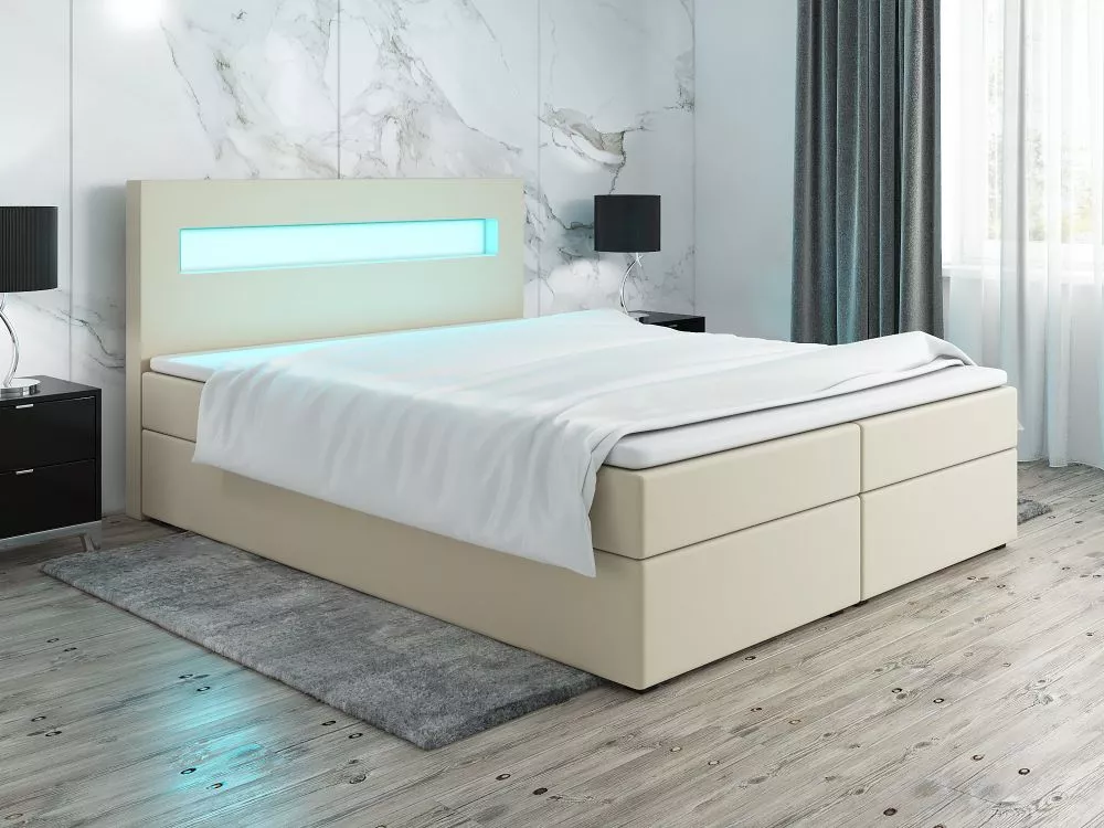 Gulta Classic 3 Boxspring standard ar LED Guļamvietas platums: 140 cm, Guļamvietas garums: 200 cm, · Krēma · 140 × 209 ×