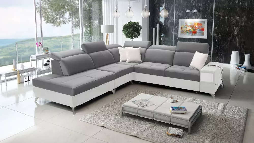 Dīvāns Deus 9 Premium Standard · Pelēks + balts · 286 × 300 × 83 cm