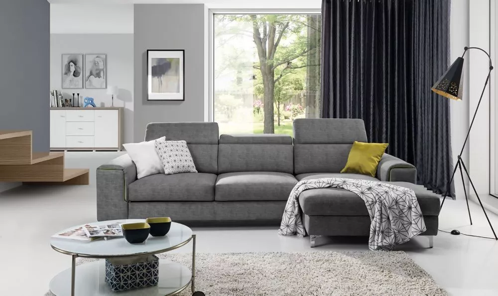 Dīvāns Genova L standard · Tumši pelēks + dzeltens · 170 × 280 × 77 cm